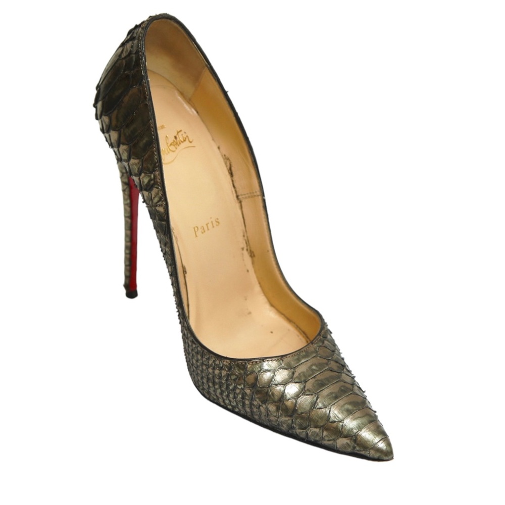CHRISTIAN LOUBOUTIN So Kate Pumps 120 Metallic Pewter Exotic Leather Heels Sz 38